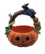 Ceramic Halloween Pumpkin, Witch on Broom &amp; Ghost Candy Basket - $13.95