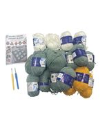 Granny Square Crochet Blanket Kit Green Yellow White DIY - $28.79