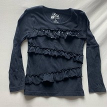 Black Ruffle Gem Shirt Top Girls 5/6 Long Sleeve by Star Ride - £3.88 GBP