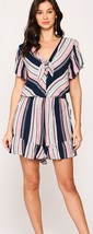 New Gigio Size S M Striped  Ruffled Romper Side Pockets Elastic Waist Cr... - $379.09 MXN