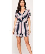 New Gigio Size S M Striped  Ruffled Romper Side Pockets Elastic Waist Cr... - $20.00