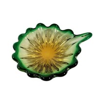 Vintage Retro MCM Murano Green Amber Yellow Starburst Bowl Candy Dish Am... - $140.23