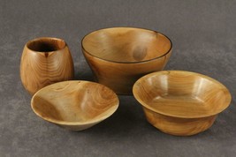 Vintage Lot Artisan Carved Woodenware Kitchen Bowls &amp; Cup Cherry Jim Gar... - $24.66