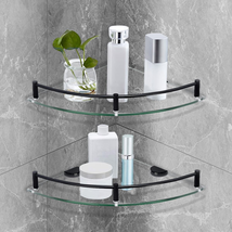 Bathroom Glass Corner Shelf Tempered With Rail Wall Mounted For Inside S... - £42.40 GBP
