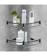 Bathroom Glass Corner Shelf Tempered With Rail Wall Mounted For Inside S... - £42.42 GBP