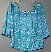 NoBo No Boundries Juniors Aqua Blue/Green Aztec Off Shoulder Top Size XL... - £5.30 GBP