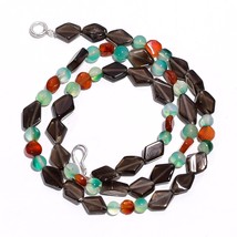 Natural Smoky Quartz Carnelian Gemstone Mix Shape Beads Necklace 17&quot; UB-5808 - £7.84 GBP
