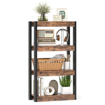 4 Tier Bookshelf Wooden Bookcase with Dual Anti-Tipping Kits-Rustic Brow... - $67.00