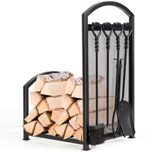 Firewood Log Rack w/ 4 Tools Set Firewood Holders for Fireplace Indoor O... - $114.07