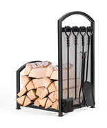 Firewood Log Rack w/ 4 Tools Set Firewood Holders for Fireplace Indoor O... - £94.96 GBP