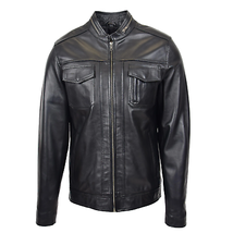 DR149 Men&#39;s Vintage Style Leather Biker Jacket Black - £148.42 GBP
