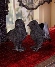 NEW Set 2  Halloween Black CROW BIRDS Gothic Decor  6 1/2&quot; Tall Glitter ... - £13.38 GBP