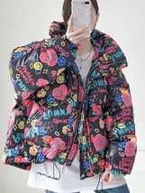 Winter Jacket Women 2022 Korean Fashion New In Female Loose Print Hooded Long Sl - £42.04 GBP