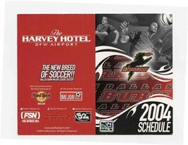 Dallas Burn MLS Soccer Club Schedule Card 2004 Cotton Bowl Dallas Texas - $11.88