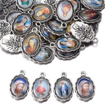 Rosary Charms Medallions Silver Enamel Bulk Mixed Set Jesus Mary Catholi... - $25.73