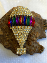 Vtg Hot Air Balloon Brooch High Fashion Costume Jewelry Multicolor Stones Pin - £23.94 GBP