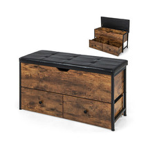 Storage Ottoman Bench with Padded Seat Cushion and 2 Drawers for Entrywa... - $141.09