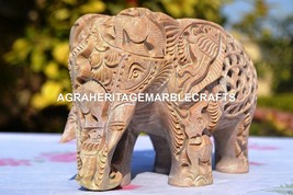7&quot; Natural Stone Marble Elephant Sculpture Hand Carved Good Luck Gift De... - $338.39