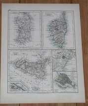 1904 Map Of Sardinia Corsica Sicily Venice Gibraltar Balearic Islands Majorca - £20.10 GBP