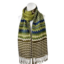 Womens Bohemian Green and Blue Patterned Scarf With Tassel Fringe - $12.16