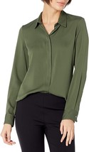 THEORY Womens L/S  Silk Shirt Core St Classic Fitted Solid Green Size P K0602521 - £82.06 GBP