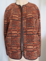 Talbots Tweed orange &amp; brown Jacket Blazer  Wool Blend zip front Size 14P - £31.60 GBP