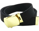 NEW MILITARY BLACK BELT GOLD BUCKLE &amp; GOLD TIP ADJUSTABLE WAIST 19" - 45... - $9.86