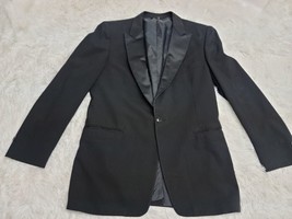 Mens After Six Black Tuxedo Jacket 80&#39;s Prom Wedding 42R Single Button VTG Black - £21.99 GBP