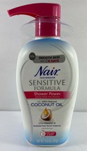Nair Hair Remover Sensitive Formula Shower Power Coconut Oil 12.6 oz with Sponge - £14.99 GBP
