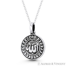 &quot;Allah&quot; Arabic Script Oxidized 925 Sterling Silver 16mm Circle Medallion Pendant - £18.88 GBP+