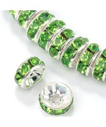 10 Spacer Beads Rhinestone Spacers Green Crystal Silver 4mm Sparkle Find... - $5.55 CAD