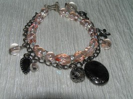 Estate Lot of 2 Light Pink with Clear Rhinestone Rondelle &amp; Oxidized Silvertone - £6.85 GBP