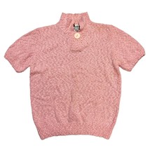 Vintage Kobe Crystal Sportswear Short Sleeve Sweater Women 42 XL One Button Pink - £23.70 GBP