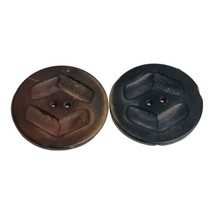 Lot 2 Big Buttons Vintage Black Copper Carved Unique 26 mm Diameter 2 Hole - £5.40 GBP