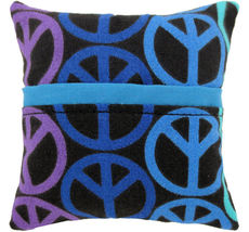 Tooth Fairy Pillow, Black, Peace Sign Print Fabric, Blue Bias Tape Trim,... - $4.95