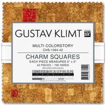 5&quot; Charm Pack Gustav Klimt Multi Colorstory Gold Metallic Fabric Precuts M516.43 - £11.19 GBP