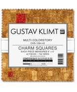 5&quot; Charm Pack Gustav Klimt Multi Colorstory Gold Metallic Fabric Precuts... - $14.97