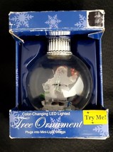 Christmas Tree  Glass Ornament Color Changing LED Santa Claus w/ Dog Puppy  Bird - £7.60 GBP