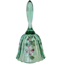 Fenton Green Bell Hand painted Pink Floral and Signed - $73.50