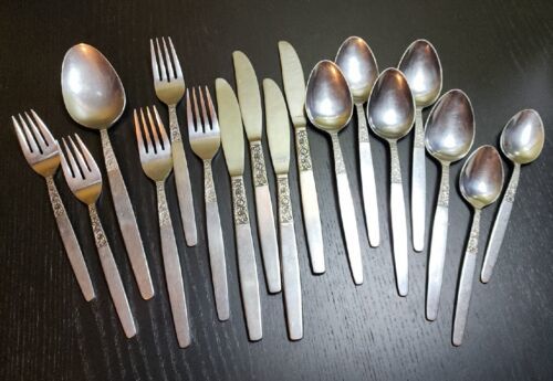 Primary image for 17 pc Set Vintage Imperial International Stainless Florentine Floral Fork Spoon