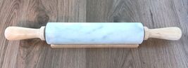 Marble Rolling Pin Wooden Handles &amp; Wooden Storage Cradle - $14.00