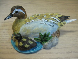 Ceramic Figurine Mama Duck Watching Baby Duck Swimming - $6.95