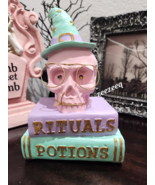 Halloween Pastel Pink  LED LIGHT UP SKULL Witch SPELLS Books Figurine St... - $60.65 CAD
