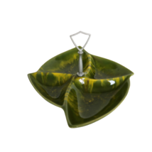 Vtg MCM California Pottery Green &amp; Yellow Fire Glaze Divided Candy Nut D... - $49.99