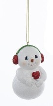 Kurt Adler Resin Chubby Snowman w/EARMUFFS Holding Red Heart Christmas Ornament - £6.29 GBP