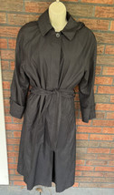 London Fog Lined Trench Coat 8P Black Long Sleeve Jacket Tie Waist Shoul... - £21.97 GBP