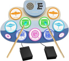 Electronic Drum Set, Roll Up Drum Practice Pad With Headphone Jack, Colorful - $44.99