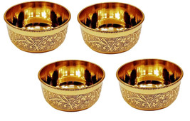 Metals Brass Serving Bowl Etching Flower Design  Indian Food Tableware P... - $32.19