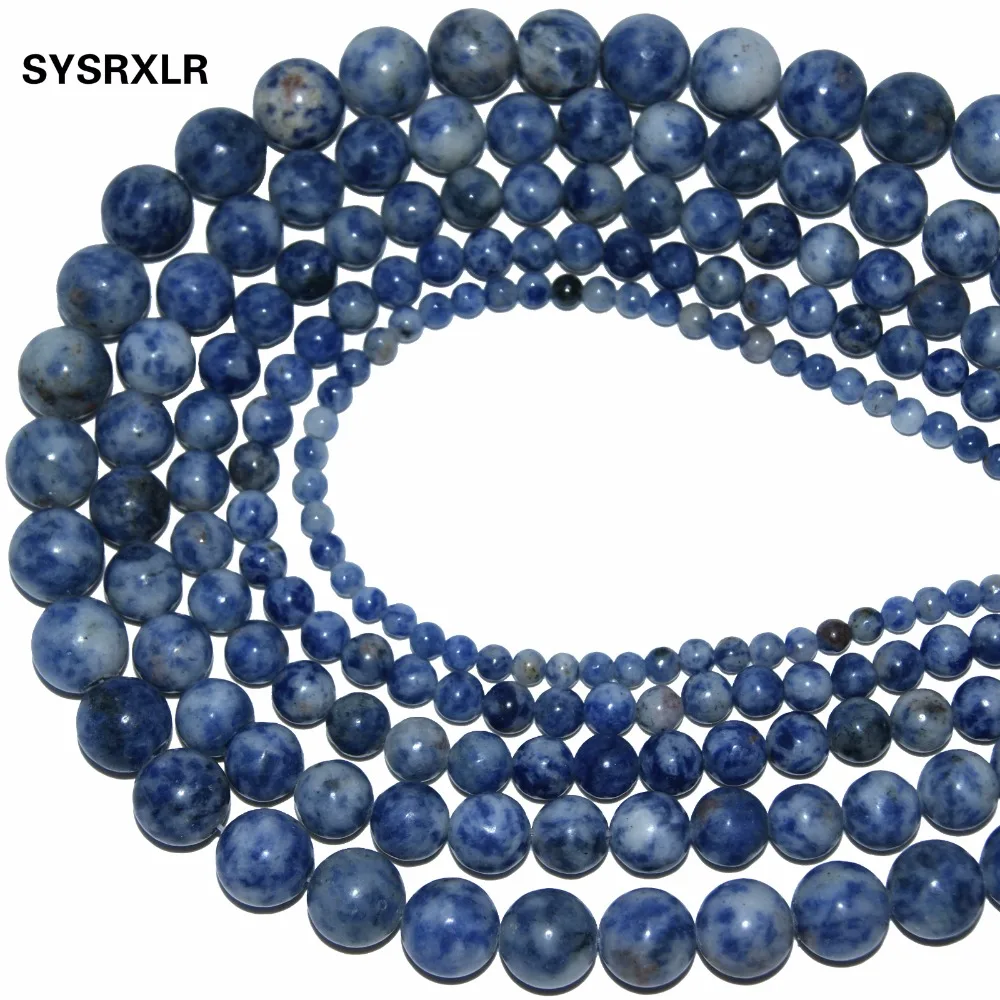 Natural Stone Beads White Dot Blue Veins Sodalite 4 6 8 10 12 MM Strand 15 &quot;Diy - £8.38 GBP+