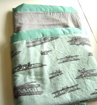 New Turquoise with Airplanes Double Flannel  Baby Blanket Quilt Handmade - $22.99